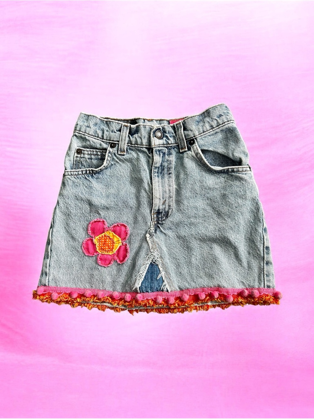 Levi's Light Blue Denim Mini Skirt with Pink Flower